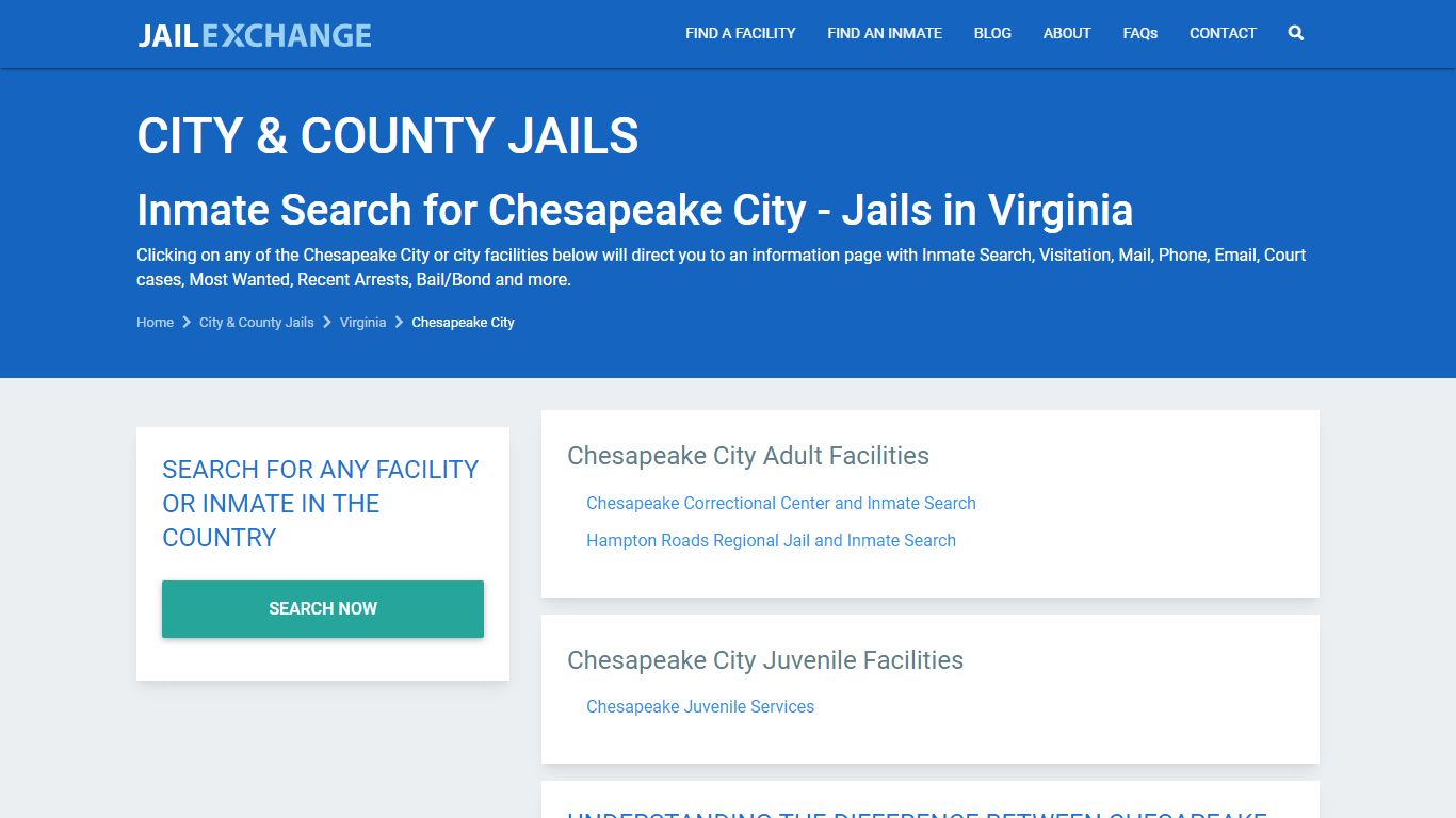 Inmate Search for Chesapeake City | Jails in Virginia